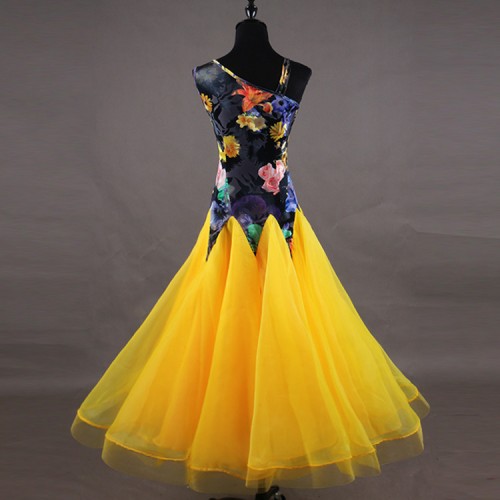 Vestido de fiesta Women's yellow ballroom dresses velvet floral competition waltz tango dancing dresses costumes